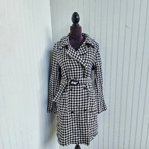AliceBlue Houndstooth Black Ivory Woven Double-Breasted Blazer Jacket Unlined XL - Picture 1 of 15